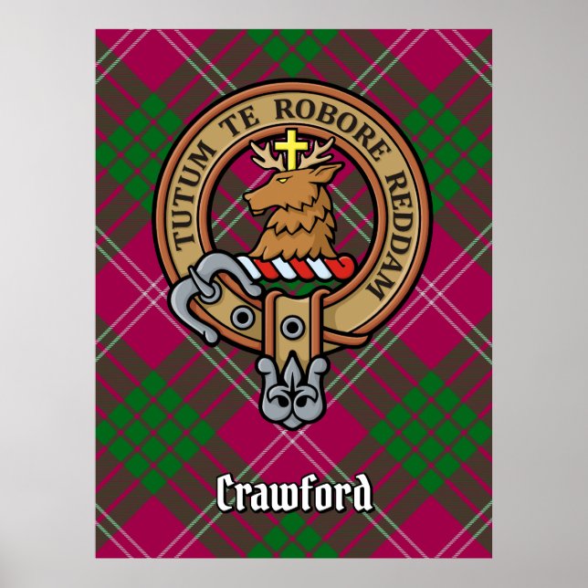 Clan Crawford Crest over Tartan Poster (Front)