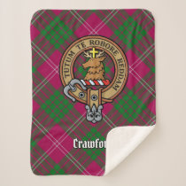 Clan Crawford Crest over Tartan Sherpa Blanket