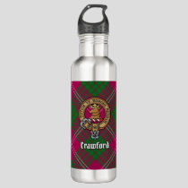 Clan Crawford Crest over Tartan Stainless Steel Water Bottle