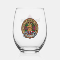 Clan Crawford Crest over Tartan Stemless Wine Glass