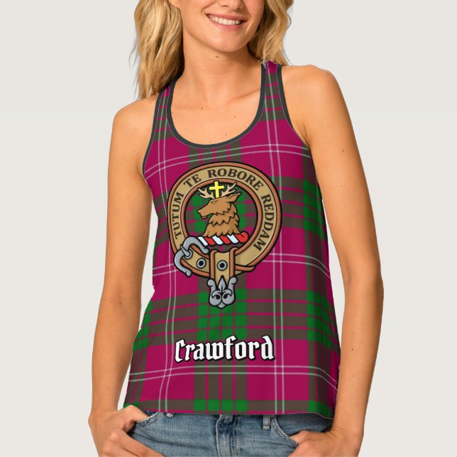Clan Crawford Crest over Tartan Tank Top (Front)