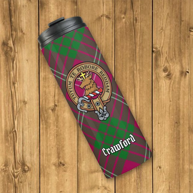 Clan Crawford Crest over Tartan Thermal Tumbler (Creator Uploaded)