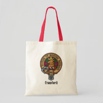 Clan Crawford Crest over Tartan Tote Bag