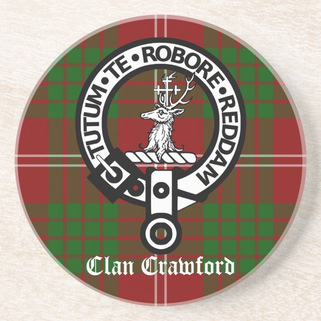 Clan Crawford Crest Tartan Coaster (Front)