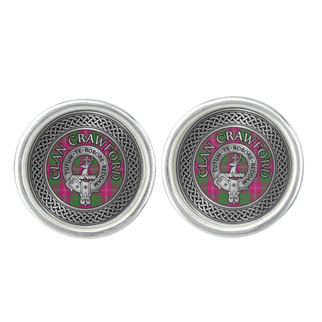 Clan Crawford Crest & Tartan Knot Cufflinks (Front)