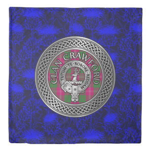 Clan Crawford Crest & Tartan Knot Duvet Cover
