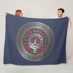 Clan Crawford Crest & Tartan Knot Fleece Blanket