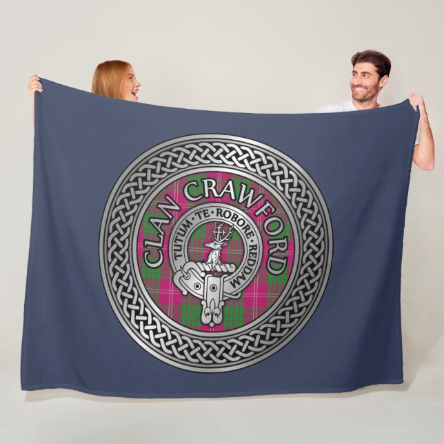 Clan Crawford Crest & Tartan Knot Fleece Blanket (In Situ)