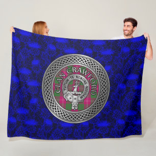 Clan Crawford Crest & Tartan Knot Fleece Blanket