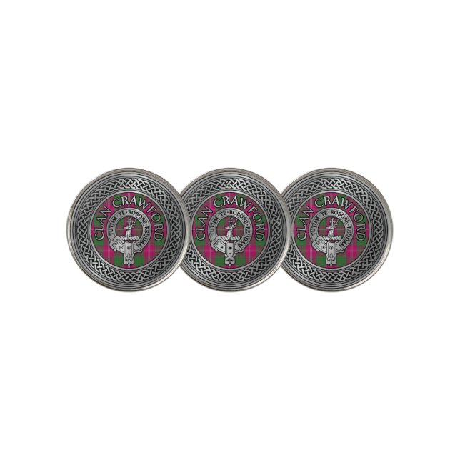 Clan Crawford Crest & Tartan Knot Golf Ball Marker (3 Up)