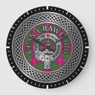 Clan Crawford Crest & Tartan Knot Large Clock