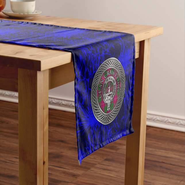 Clan Crawford Crest & Tartan Knot Short Table Runner (In Situ)