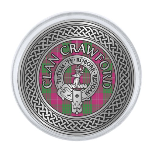 Clan Crawford Crest  Tartan Knot Silver Finish Lapel Pin