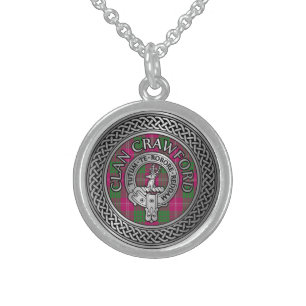 Clan Crawford Crest & Tartan Knot Sterling Silver Necklace
