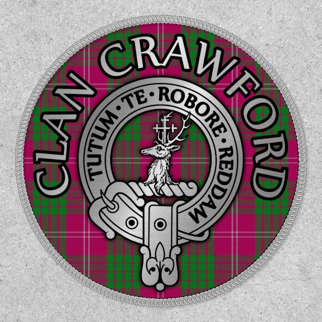 Clan Crawford Crest & Tartan Shield Patch (Front)