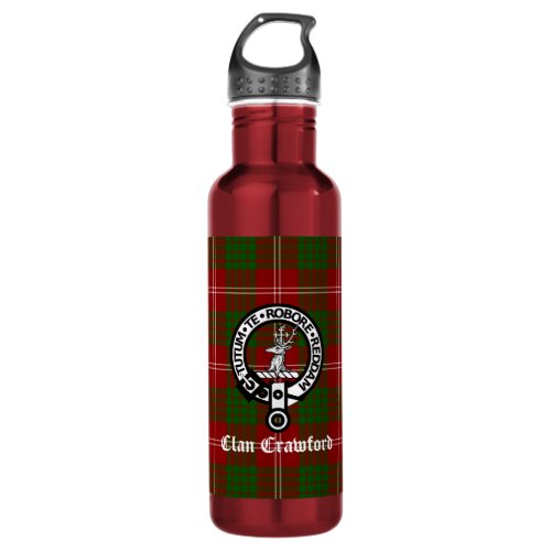 Clan Crawford Crest Tartan  Stainless Steel Water Bottle