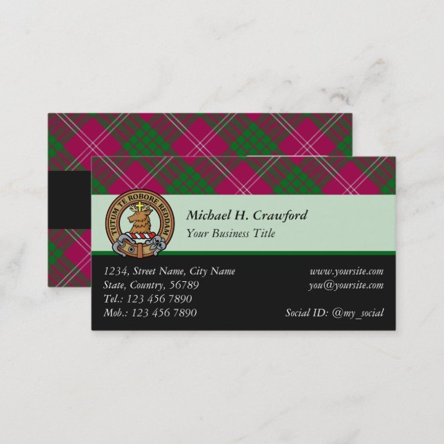 Clan Crawford Tartan Business Card (Front/Back)