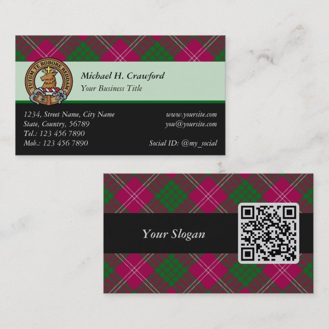 Clan Crawford Tartan Business Card (Front/Back)