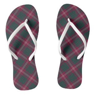 Clan Crawford Tartan Dark Red and Green Plaid Flip Flops
