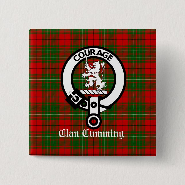 Clan Cumming Crest Badge and Tartan Button (Front)