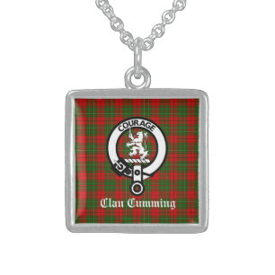 Clan Cumming Crest Badge and Tartan Sterling Silver Necklace