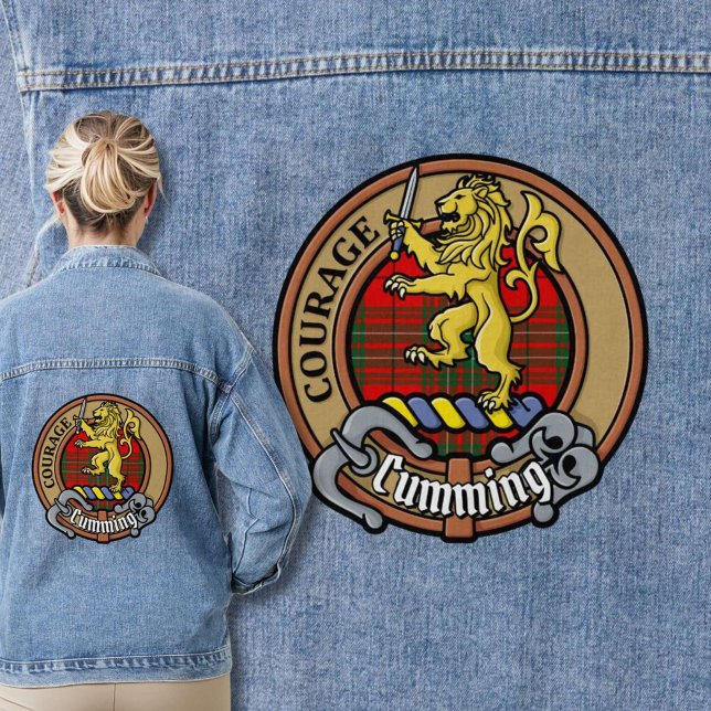 Clan Cumming Crest over Tartan Denim Jacket (Creator Uploaded)