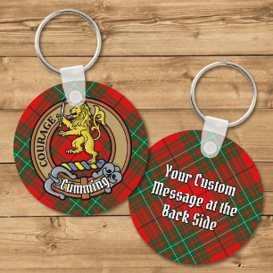 Clan Cumming Crest over Tartan Keychain