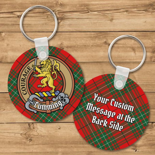Clan Cumming Crest over Tartan Keychain (Creator Uploaded)