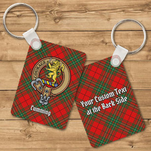 Clan Cumming Crest over Tartan Keychain