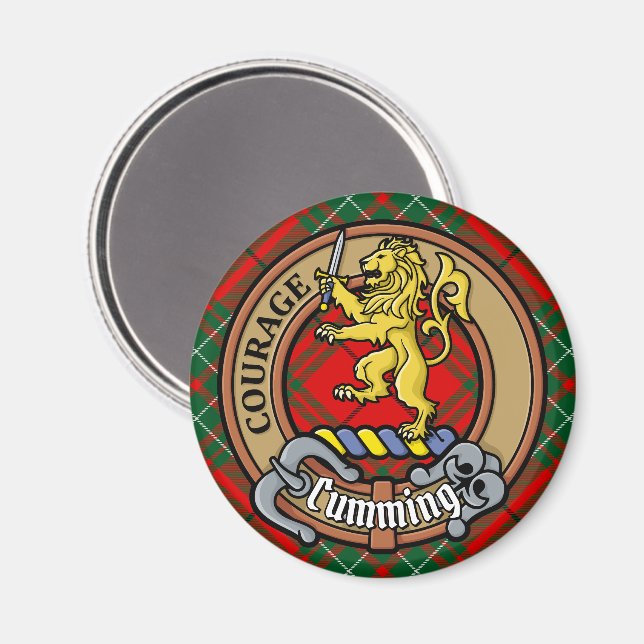 Clan Cumming Crest over Tartan Magnet (Front/Back)