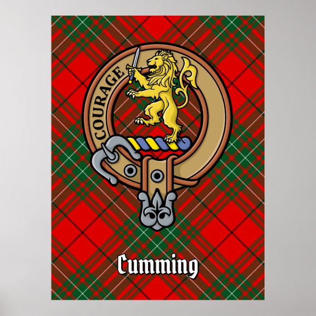 Clan Cumming Crest over Tartan Poster (Front)