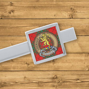 Clan Cumming Crest over Tartan Silver Finish Tie Bar