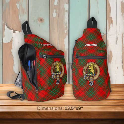 Clan Cumming Crest over Tartan Sling Bag