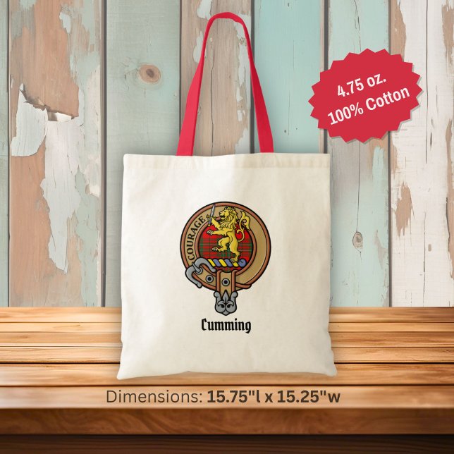 Clan Cumming Crest over Tartan Tote Bag (Creator Uploaded)