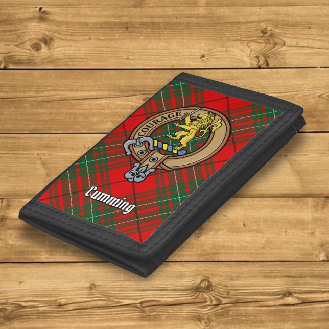 Clan Cumming Crest over Tartan Trifold Wallet (Creator Uploaded)
