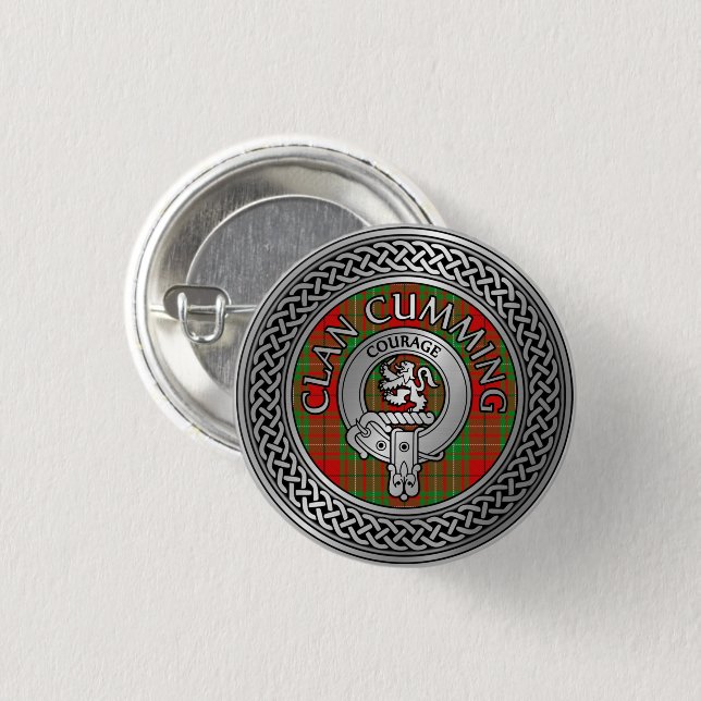 Clan Cumming Crest & Tartan Knot Button (Front & Back)