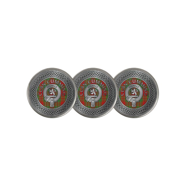 Clan Cumming Crest & Tartan Knot Golf Ball Marker (3 Up)