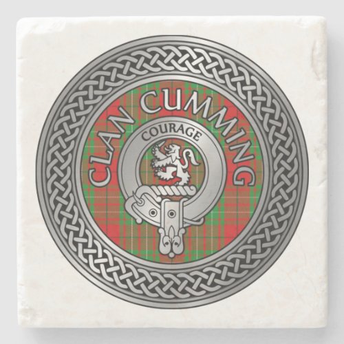 Clan Cumming Crest  Tartan Knot Stone Coaster