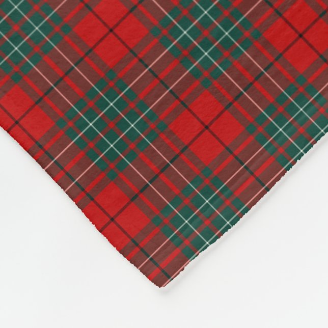 Clan Cummings Tartan Dark Green and Red Plaid Fleece Blanket (Corner)