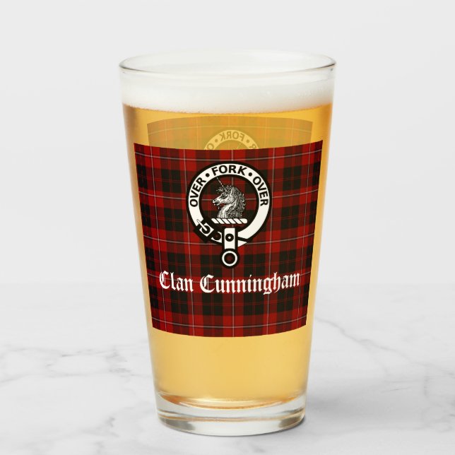 Clan Cunningham Badge & Tartan  Glass (Front Filled)