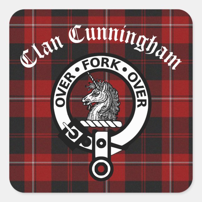 Clan Cunningham Badge & Tartan  Square Sticker (Front)