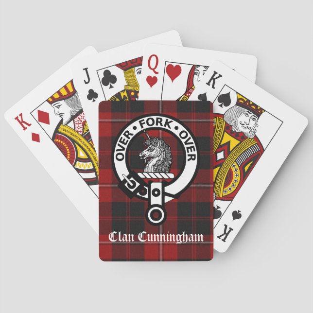 Clan Cunningham Crest Badge and Tartan Poker Cards (Back)