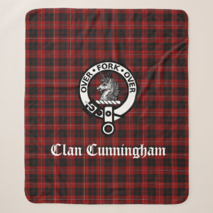 Clan Cunningham Crest Badge and Tartan Sherpa Blanket