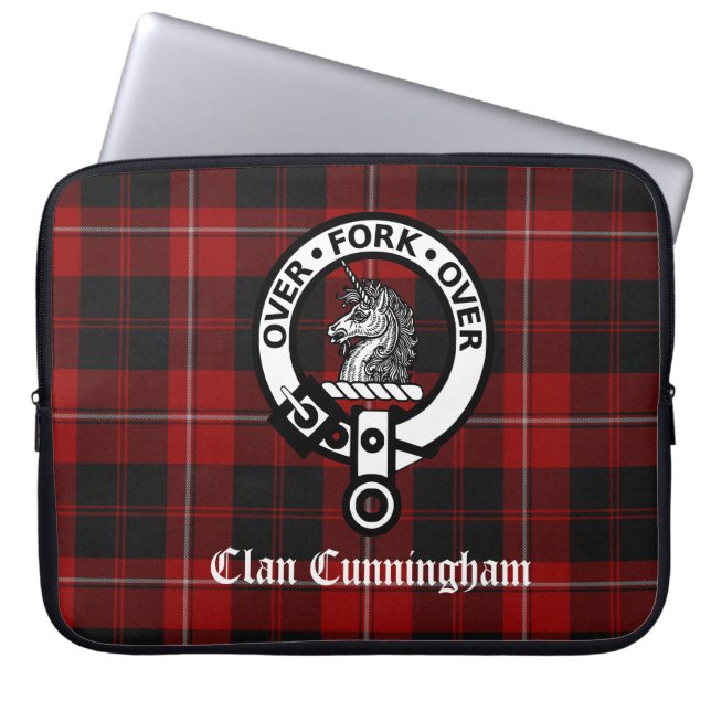 Clan Cunningham Crest Badge & Tartan Laptop Sleeve (Front)