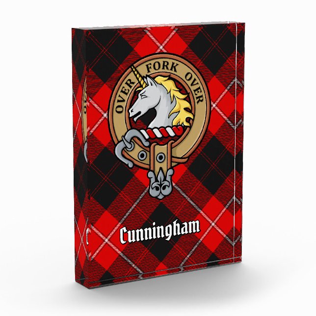 Clan Cunningham Crest over Tartan Acrylic Award (Left)