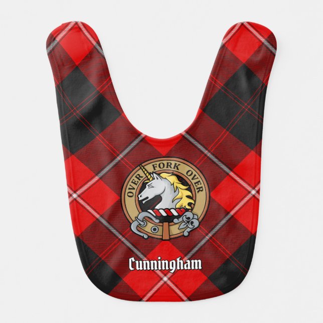Clan Cunningham Crest over Tartan Baby Bib (Front)