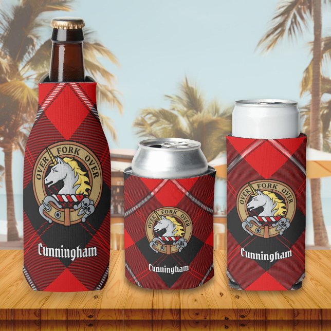 Clan Cunningham Crest over Tartan Bottle Cooler (Creator Uploaded)