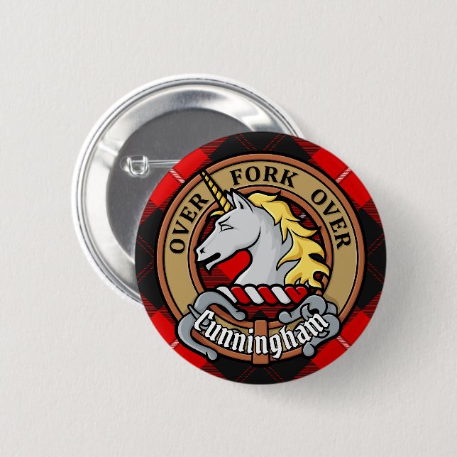 Clan Cunningham Crest over Tartan Button (Front & Back)