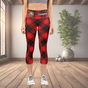 Clan Cunningham Crest over Tartan Capri Leggings