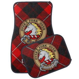Clan Cunningham Crest over Tartan Car Floor Mat